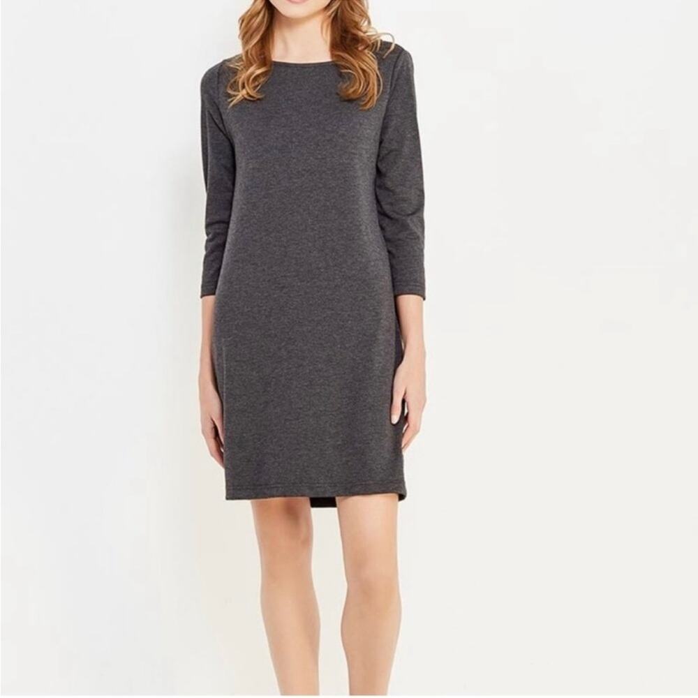 Gap Grey Dress 3/4 Sleeve Above the Knee Faux Leather Accent NWT Small